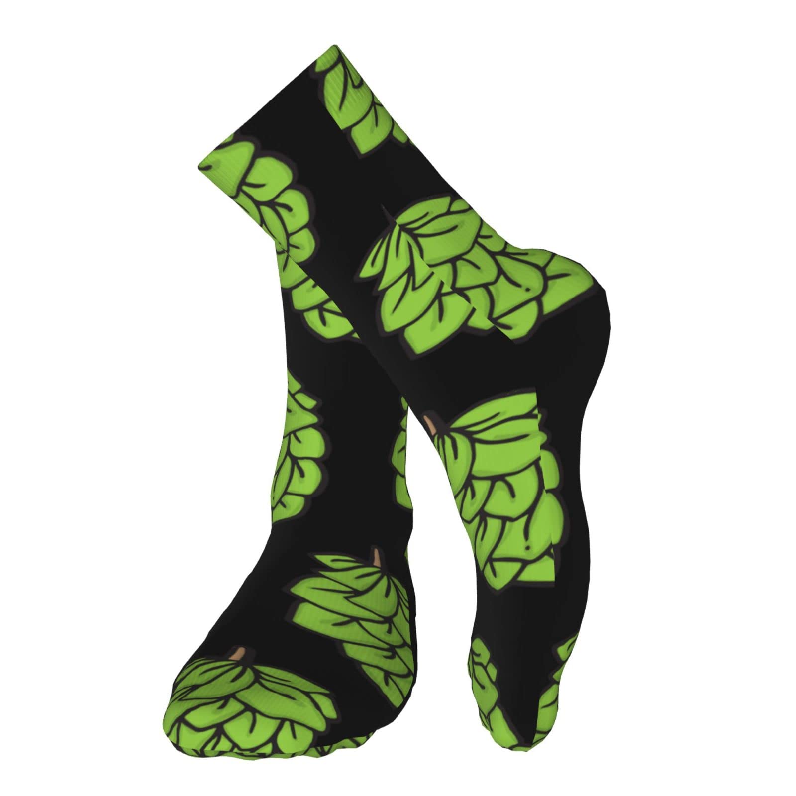 SWEET TANG Men and Women Crew Socks Green Beer Hops Tube Socks Fashion Casual Boot Socks for Sports, Running, Travel, Hiking Work Socks