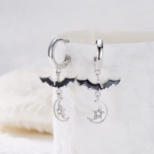 Bat Earrings for Women 925 Sterling Silver Bat Dangle Earrings Halloween Crescent Moon Bat Drop Earrings Bat Jewelry Gift for Women Halloween Gifts