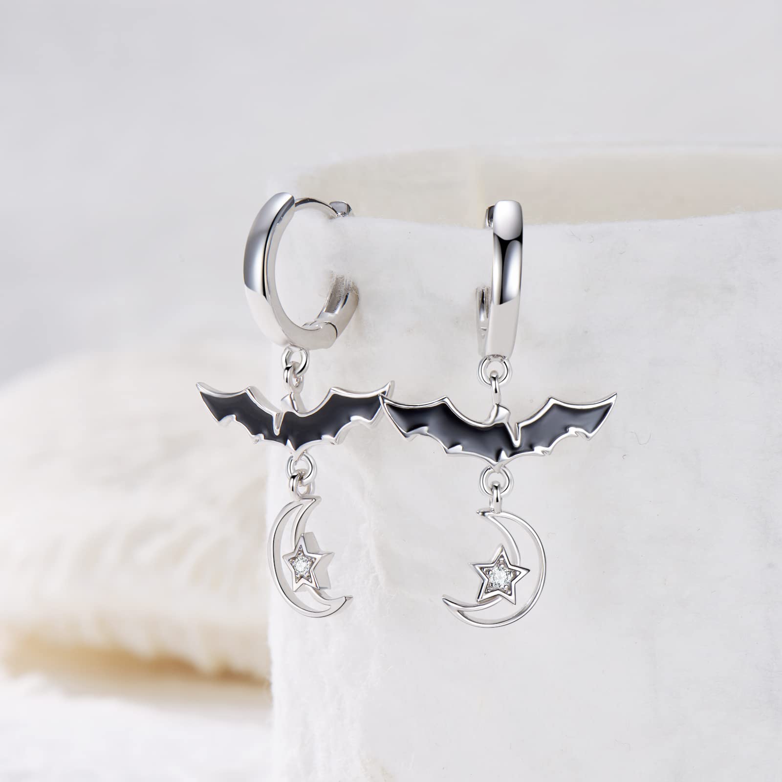 Bat Earrings for Women 925 Sterling Silver Bat Dangle Earrings Halloween Crescent Moon Bat Drop Earrings Bat Jewelry Gift for Women Halloween Gifts