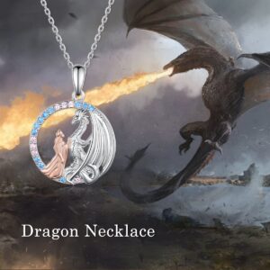 SCZKLAQ Dragon Necklace for Women 925 Sterling Silver Dragon Pendant Necklace Queen Princess Stroking Dragon Jewelry Gift for Women