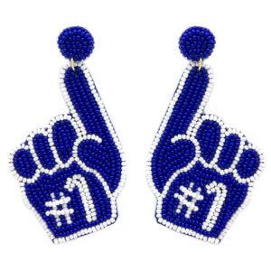 emulily beaded #1 hand post earrings handmade #1 hand earrings cheep up hand (blue & white)