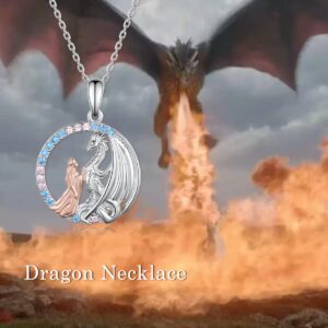 SCZKLAQ Dragon Necklace for Women 925 Sterling Silver Dragon Pendant Necklace Queen Princess Stroking Dragon Jewelry Gift for Women