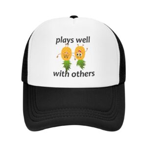 Upside Down Pineapple Play Well with Others Funny Swinger Hat for Men Women Adjustable Dad Trucker Hats Classic Baseball Cap Black