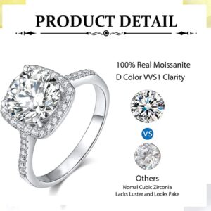 GUILOPOER 1 Carat Cushion Cut D Color VVS Moissanite Engagement Ring S925 Sterling Silver Moissanite Rings for Women Wedding Promise Anniversary Bridal Valentines