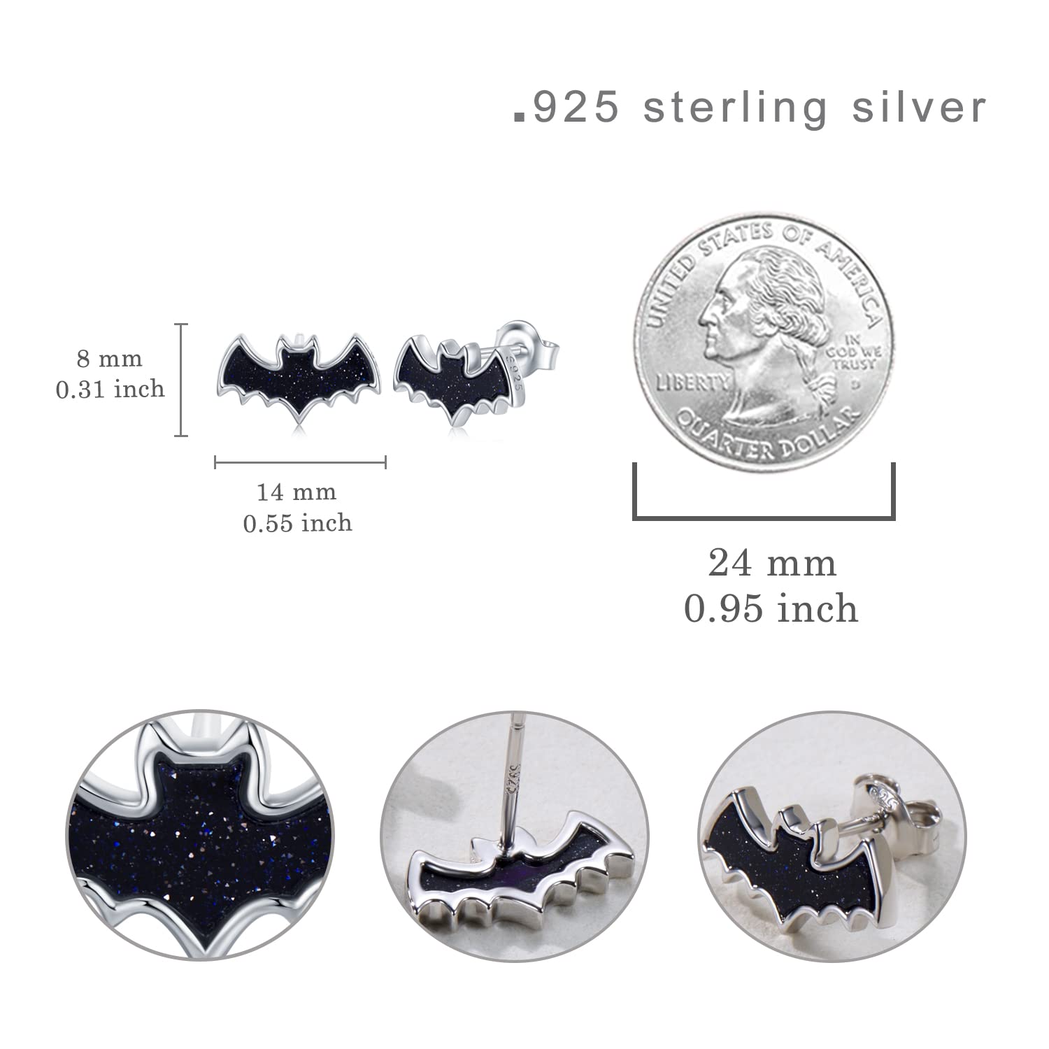 Black Bat Earrings 925 Sterling Silver Halloween Bat Stud Earrings Gothic Earrings Halloween Party Jewelry Gifts for Women