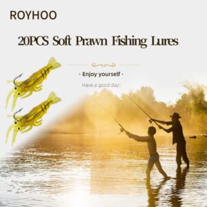 ROYHOO 20pcs Shrimp Simulation Soft Prawn Fishing Lures Bass Crank Hook Bait Tackle