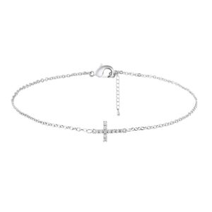 CAROVO Dainty Bracelets for Women 14K Gold Plated CZ Sideways Cross Delicate Adjustable Chain Bracelet Minimalist Jewelry for Gifts