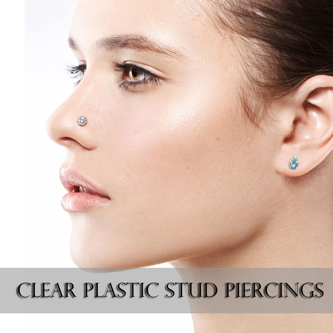 GIFIKOI 14Pairs Clear Plastic CZ Studs Earrings for Women Colorful Acrylic Post Hypoallergenic Stud Earring Set CZ Rhinestone Ear Studs Piercing Retainers