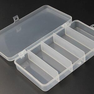 3 Pack 5 Grid Clear Plastic Fishing Tackle Accessory Box Container, Clear Tiny Fishing Lure Bait Hooks Storage Box for Jewelry Making Organizer (7.08 x 3.74 x 1.18inch)