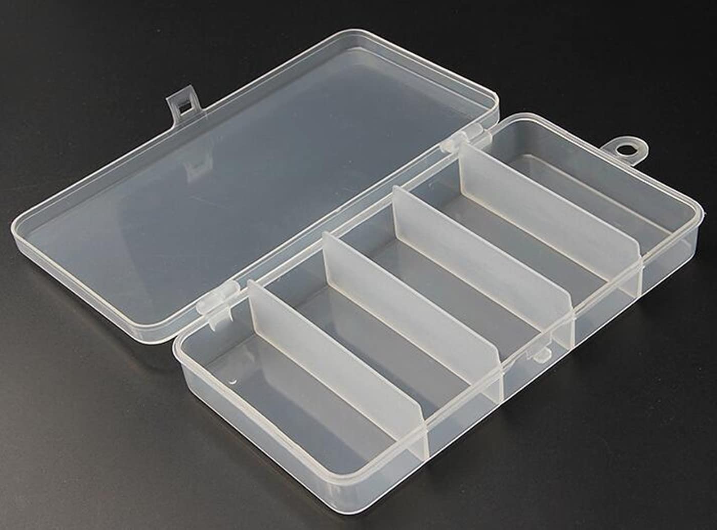 3 Pack 5 Grid Clear Plastic Fishing Tackle Accessory Box Container, Clear Tiny Fishing Lure Bait Hooks Storage Box for Jewelry Making Organizer (7.08 x 3.74 x 1.18inch)