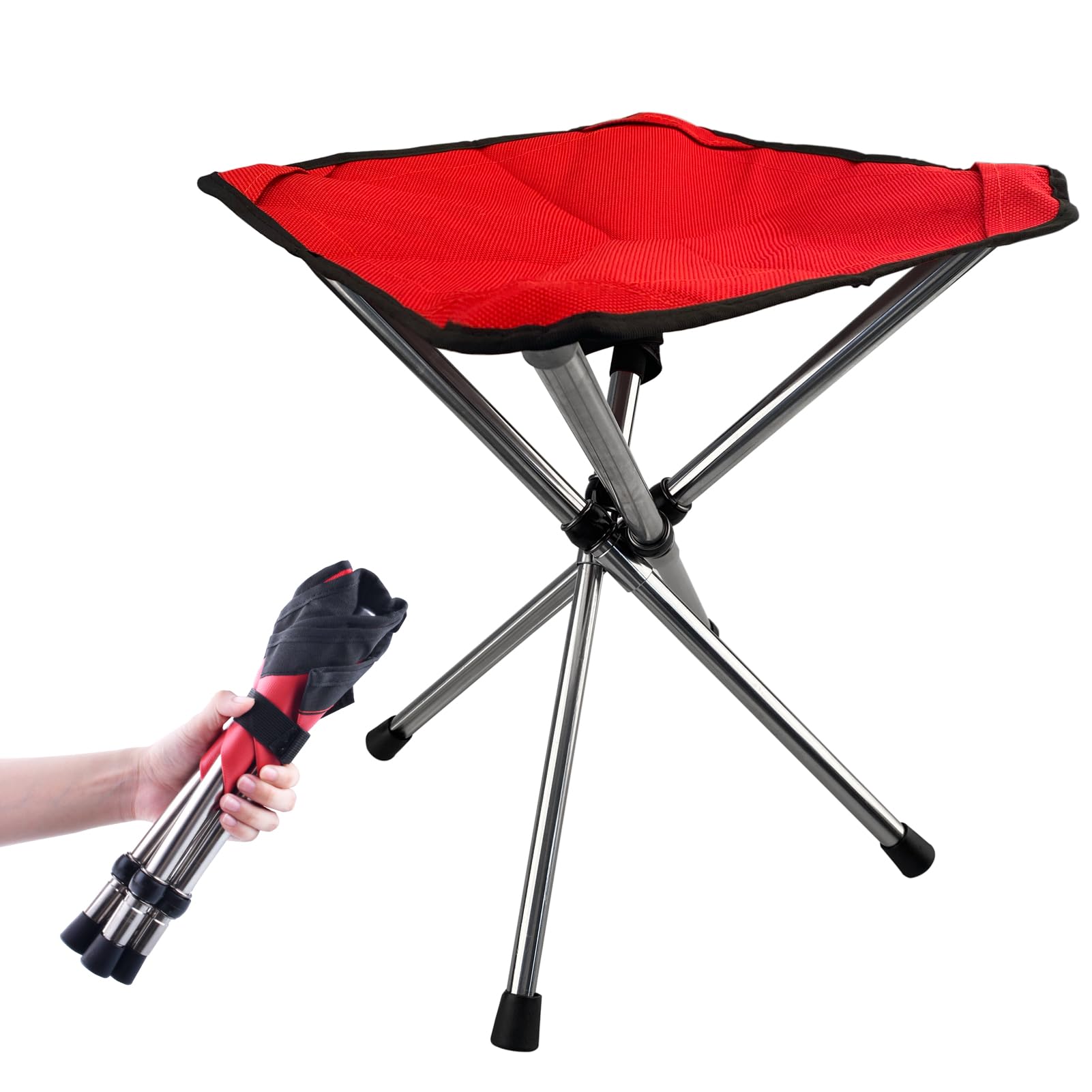 Azarxis Foldable Tripod Stool Portable Telescopic Chair Compact Lightweight for Camping Fishing Hiking Picnic Beach BBQ Travel Backpacking Garden Seat with Carry Bag (Red)