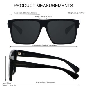 ANDWOOD Square Polarized Sunglasses For Men Women UV Protection Oversized Flat Top Big Shades Fashion Driving Sun glasses 2 Pack Matte Black