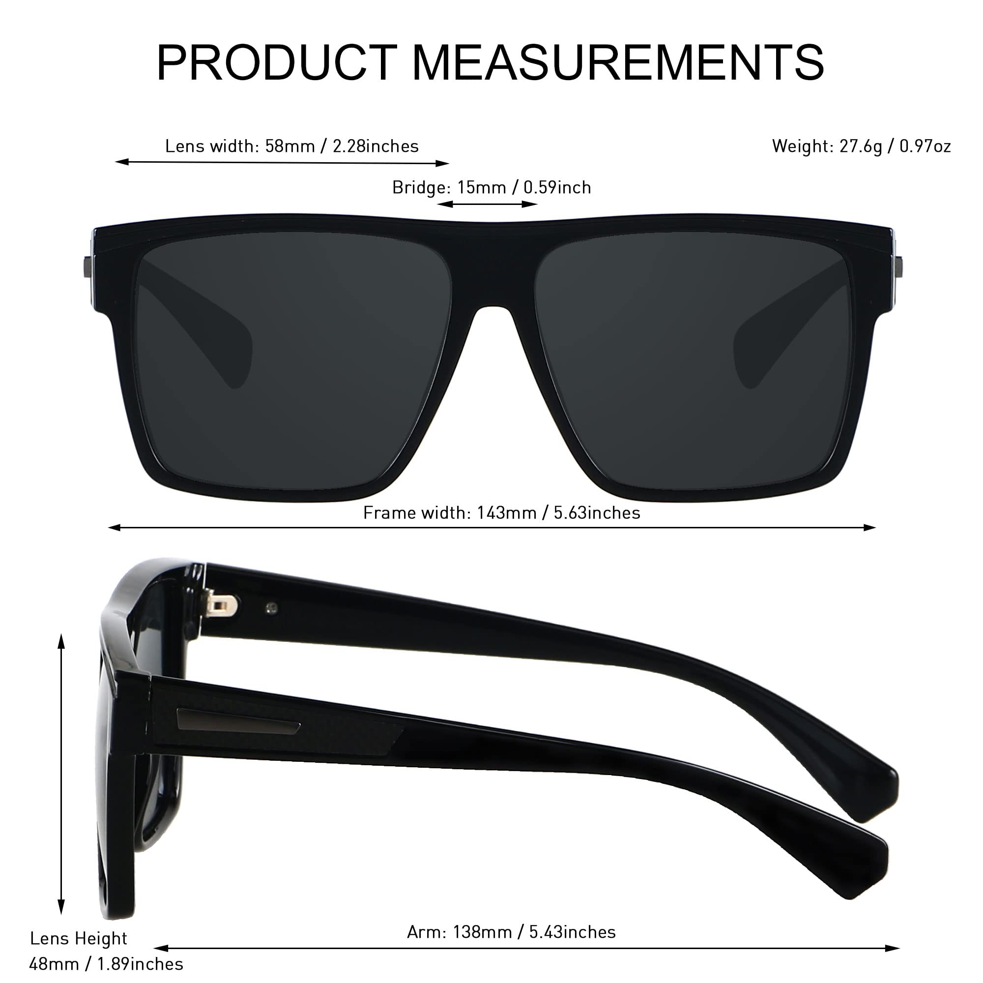 ANDWOOD Square Polarized Sunglasses For Men Women UV Protection Oversized Flat Top Big Shades Fashion Driving Sun glasses 2 Pack Matte Black