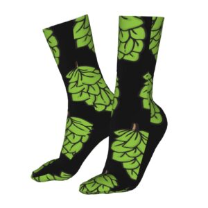 SWEET TANG Men and Women Crew Socks Green Beer Hops Tube Socks Fashion Casual Boot Socks for Sports, Running, Travel, Hiking Work Socks