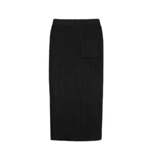 chouyatou Women's Turtleneck 2 Piece Outfits Ribbed Knit Sweater Midi Pencil Skirt Set (Small, Black)