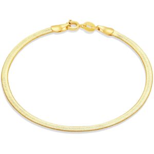 amazon essentials 14k gold plated herringbone chain bracelet 7.5", yellow gold