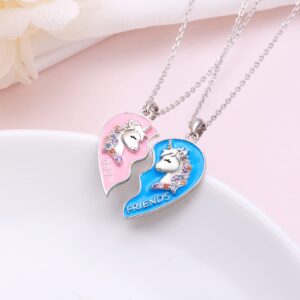 JZMSJF S925 Sterling Silver Best Friends Necklaces for 2 Unicorn BFF Friendship Matching Heart Set Jewelry Birthday Gifts