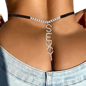 Rhinestone SEXY Letters Thong Waist Body Chain Crystal Underpants Crystal Thong G String Jewelry for Women