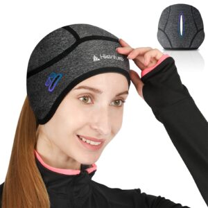 Hikenture Skull Cap Helmet Liner with Ponytail, Women's Winter Thermal Cycling Cap Running Hat Beanie with Glasses Holes Grey