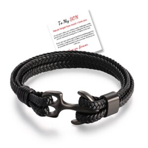 Yumikoo To My Son Bracelet Leather Stainless Anchor Bracelet From Mom Dad