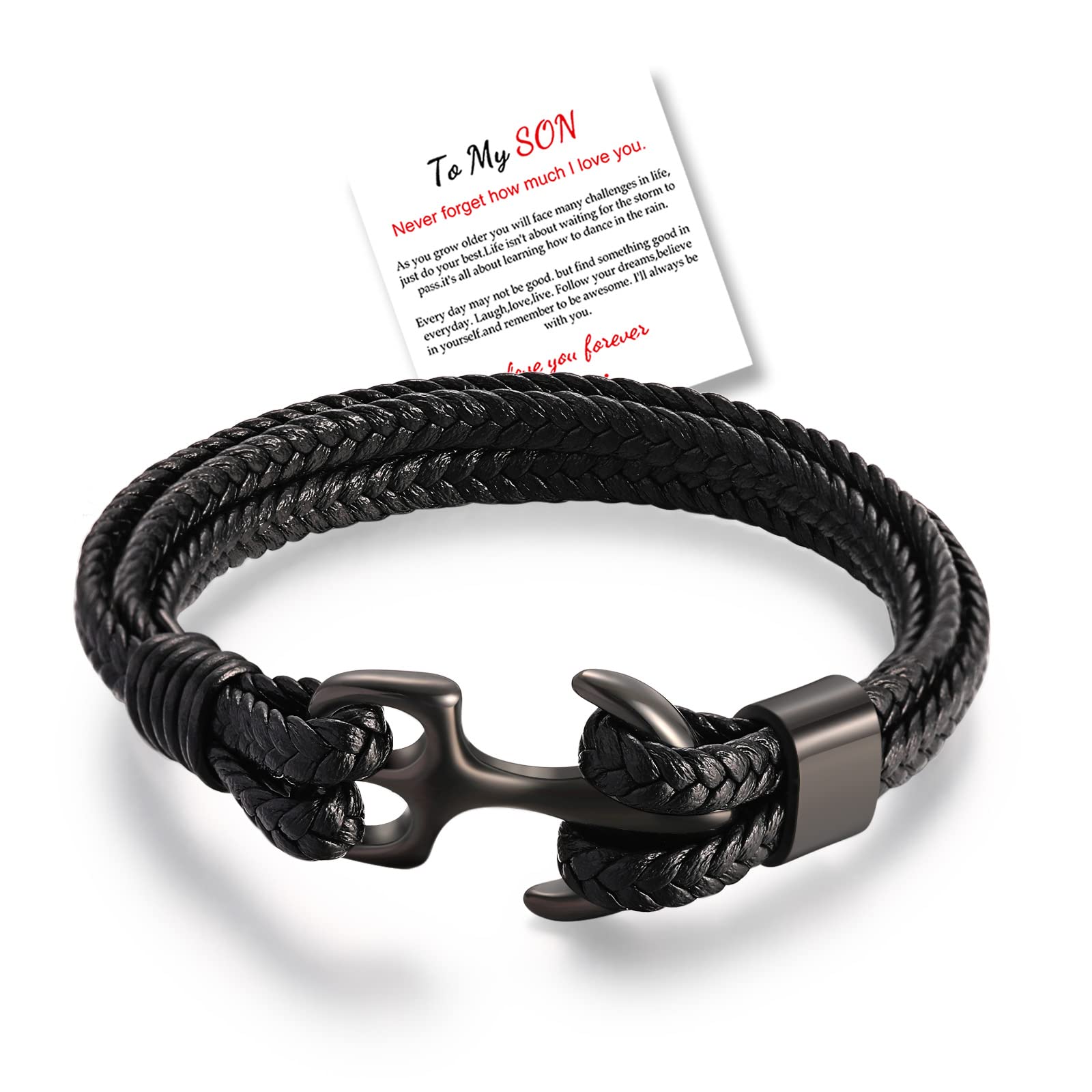 Yumikoo To My Son Bracelet Leather Stainless Anchor Bracelet From Mom Dad