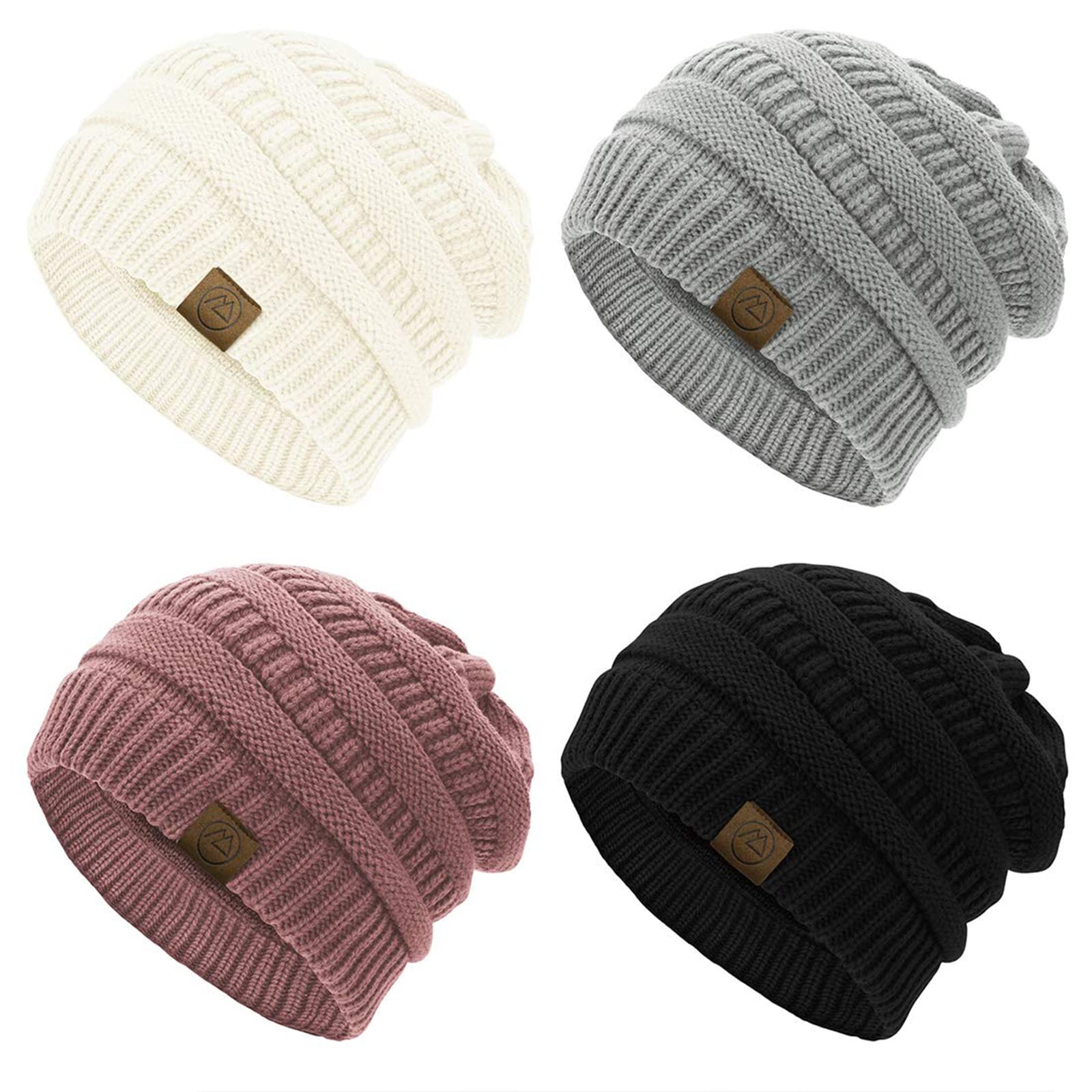 American Trends Beanies Women 4 Pack Knit Warm Thick Slouchy Beanies Hat Winter Snow Hats Caps Black Skull Hats Caps for Women 4Pack 2 One Size