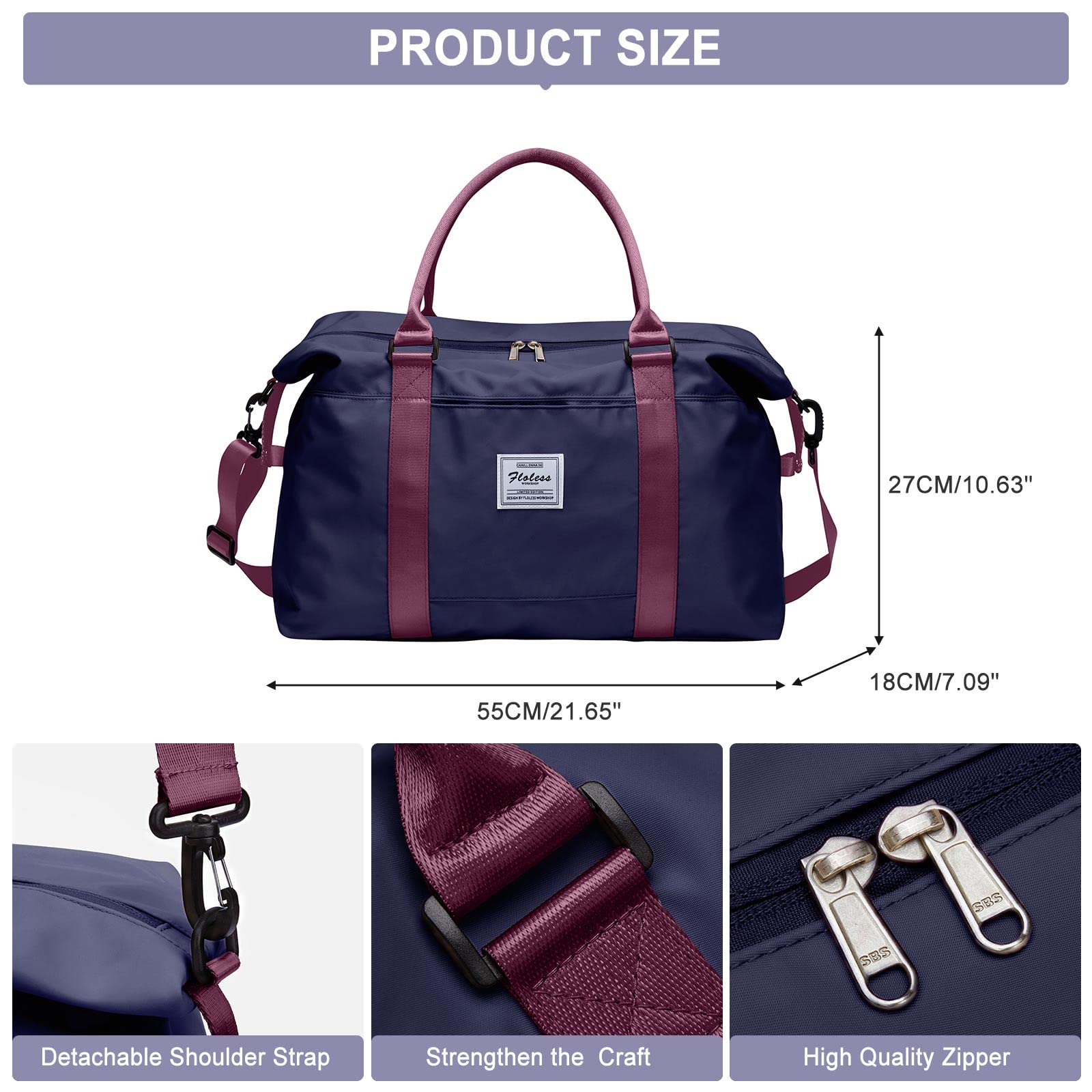 Travel Duffel Bag,Sports Tote Gym Bag,Shoulder Weekender Overnight Bag for Women