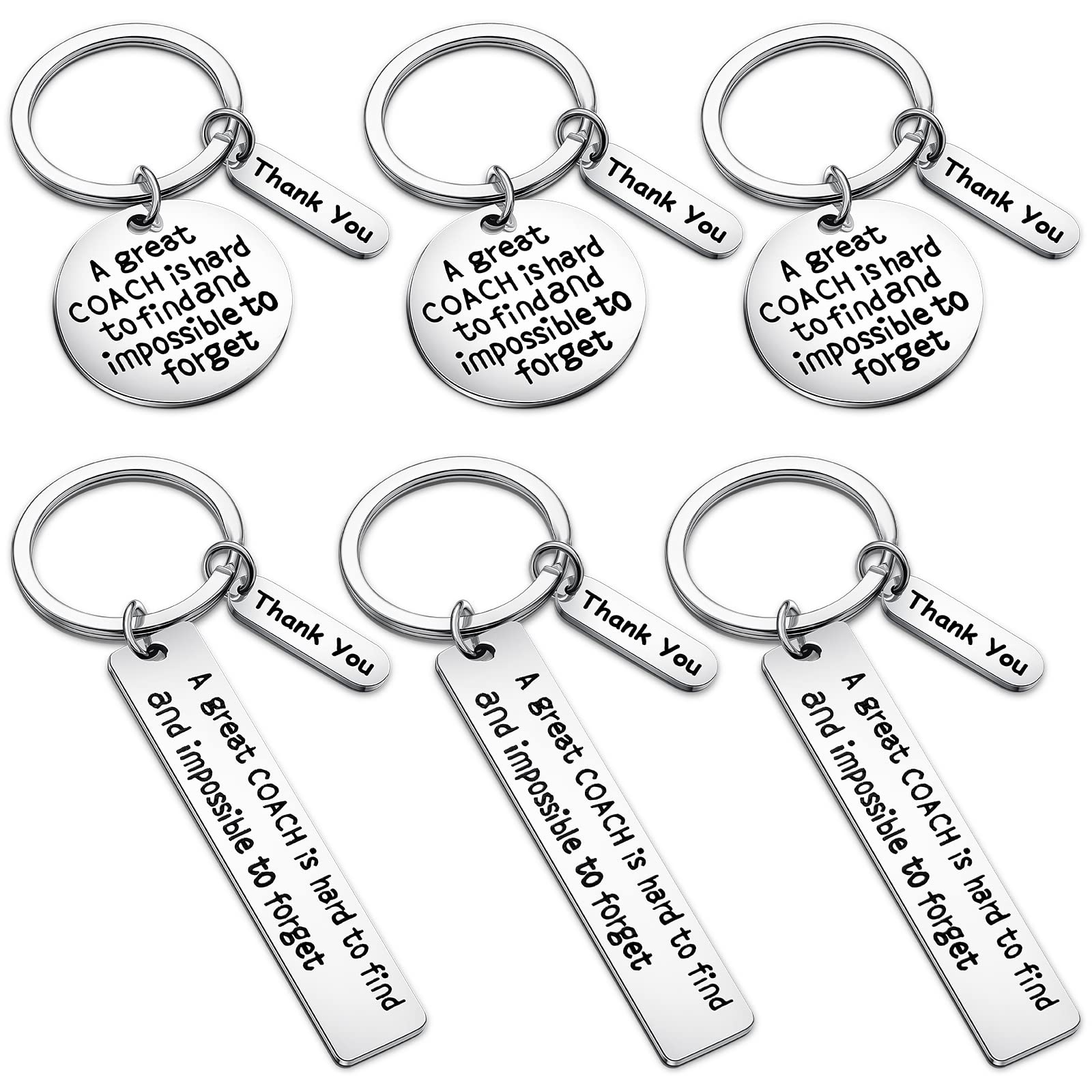 Yinkin 6 Pcs Keychain Coach Great Coach is Hard to Find Volleyball Basketball Soccer Football Coach Keychain Thank You Coach Gifts Keychain for Men Women, 2 Styles