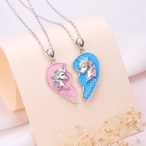 JZMSJF S925 Sterling Silver Best Friends Necklaces for 2 Unicorn BFF Friendship Matching Heart Set Jewelry Birthday Gifts