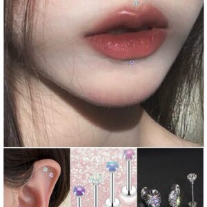 Kridzisw 18G Threadless Push in Nose Ring Stud Piercing Jewelry Women Stainless Surgical Steel Nose Lip Labret Monroe Medusa Ring Stud Cartilage Helix Tragus Conch Earring Piercing Jewelry Men Silver