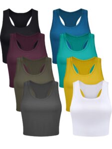 8 pcs women basic crop tank tops sleeveless racerback crop cotton top (black, white, green, yellow, blue, gray, red, xl)