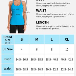 ATTRACO Women Ribbed Workout Tank with Built in Bra Slim Fit Sleeveless Yoga Tops Blue