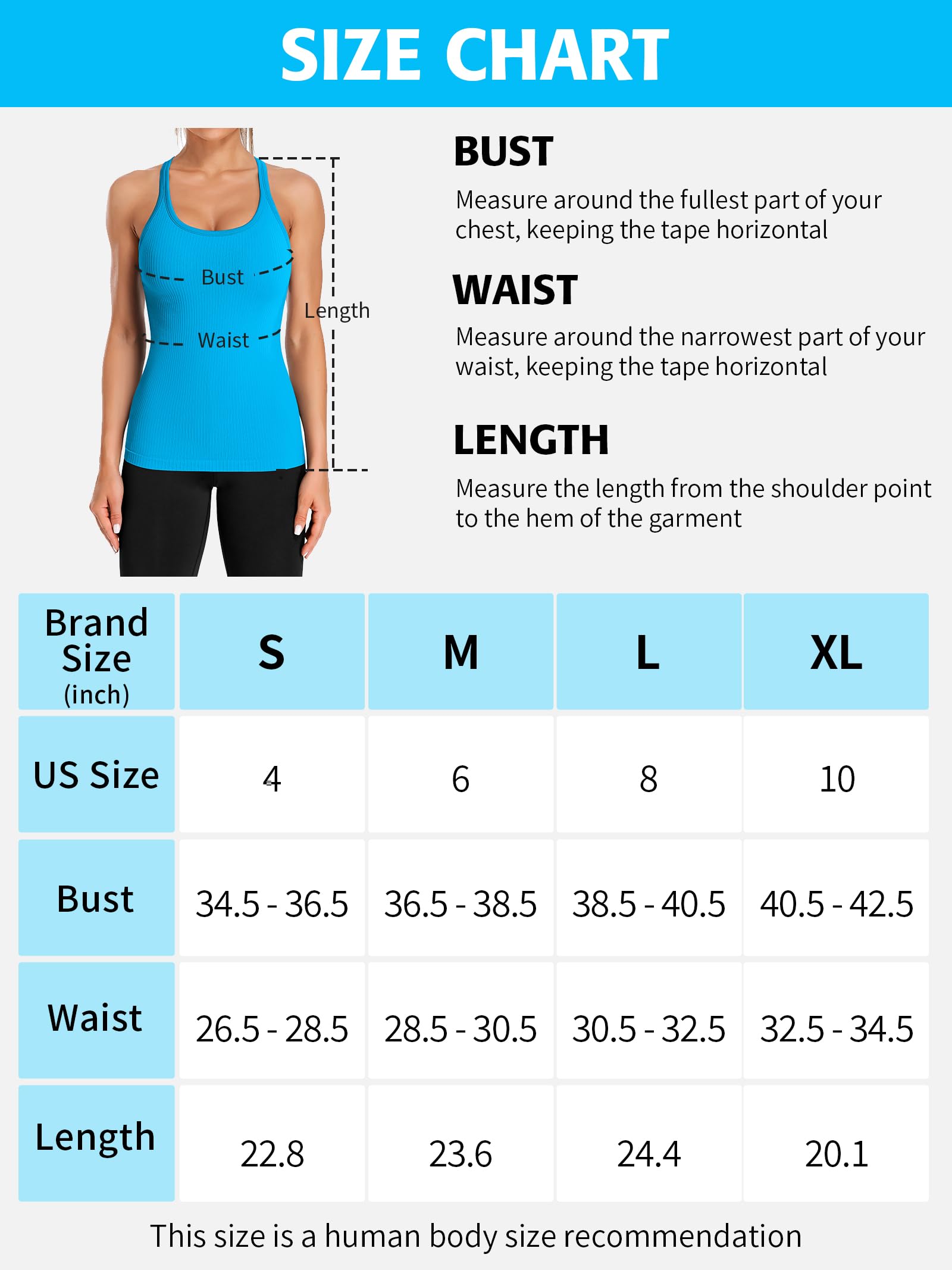 ATTRACO Women Ribbed Workout Tank with Built in Bra Slim Fit Sleeveless Yoga Tops Blue