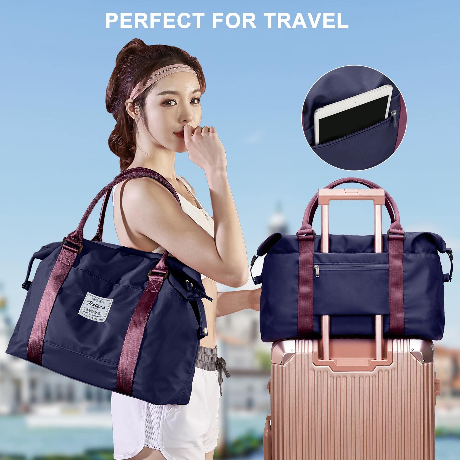 Travel Duffel Bag,Sports Tote Gym Bag,Shoulder Weekender Overnight Bag for Women