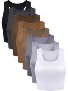 8 pcs women basic crop tank tops sleeveless racerback crop cotton top (black, white, brown, gray, coffee, s)