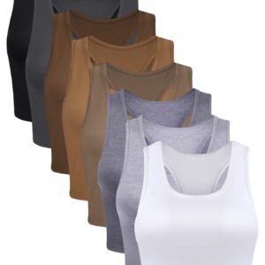 8 Pcs Women Basic Crop Tank Tops Sleeveless Racerback Crop Cotton Top (Black, White, Brown, Gray, Coffee, S)