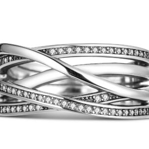 NARMO Sterling Silver Ring Entwined Cubic Zirconia Ring Line Rings for Women