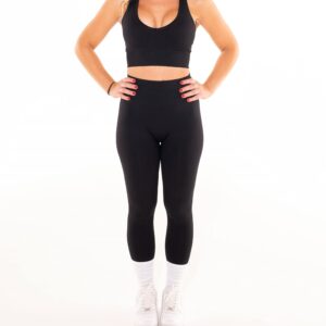 Women Active Set Yoga Sports Bra and High Waisted Scrunch Leggings Butt Lifting (Black, L)