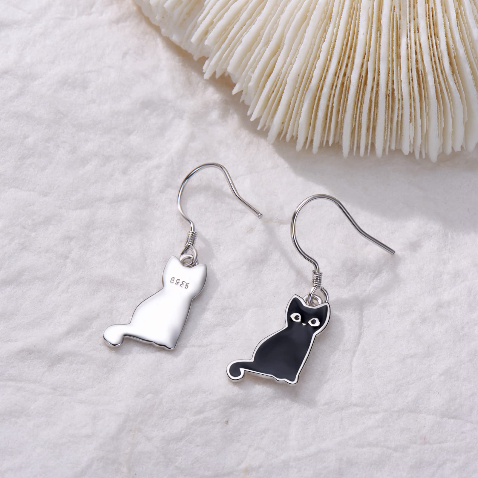 Cute Black Cat Earrings 925 Sterling Silver Halloween Black Cat Skeleton Cat Drop Dangle Earrings Halloween Jewelry for Women