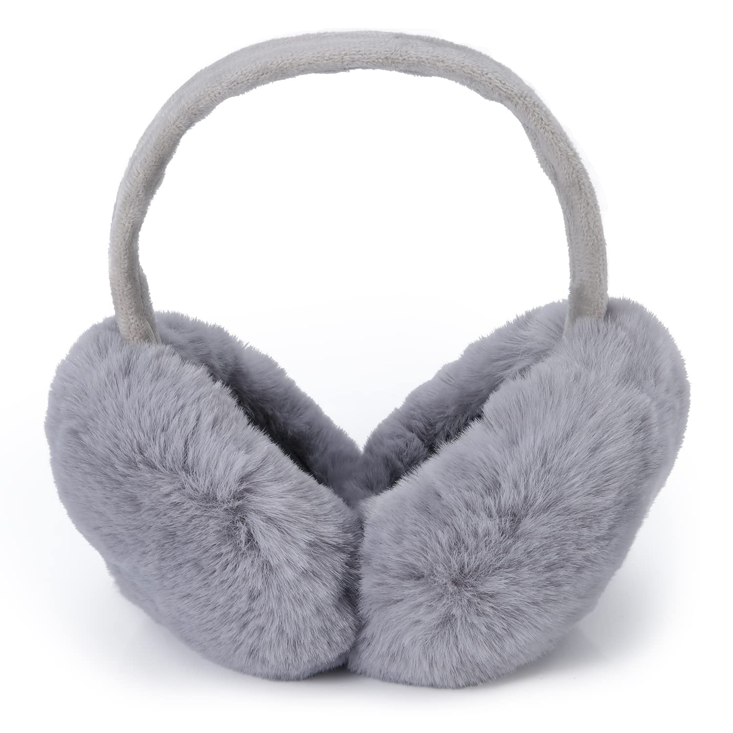 SAVITA Winter Ear Warmers, Cute Furry Winter Ear Muffs Warm Foldable Ear Covers for Cold Weather Outdoor Winter Women Girls (Grey)