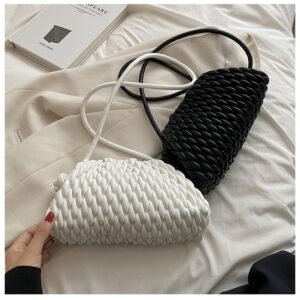 ELDA Dumpling Bag for Women Quilted Clutch Handbag Cloud Purse Fashion Ruched Bag Handmade Leather Hobo Bag