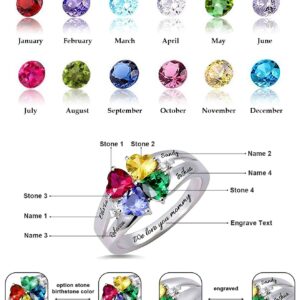 Personalized 4 Birthstone Rings for Mothers 925 Sterling Silver Birthday Mothers Day Gifts, Mothers Rings Family Rings with Birthstones for Mom Custom Birth Stone Rings for Women Grandma Wife Nana