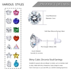 GIFIKOI 14Pairs Clear Plastic CZ Studs Earrings for Women Colorful Acrylic Post Hypoallergenic Stud Earring Set CZ Rhinestone Ear Studs Piercing Retainers