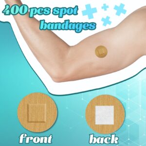 400 Pcs Adhesive Spot Bandage 4 Sizes Flexible Fabric Adhesive Bandages Round Tan Non Latex Bandage for Wound Care and Hides Skin Spots Ideal for Small Incisions, 0.86 Inch 0.98 Inch 1.1 Inch 1.4 Inch