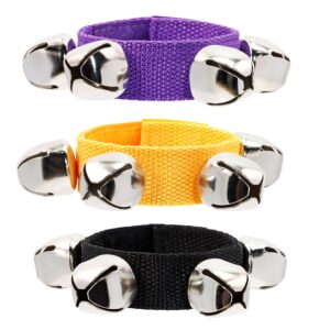 penta angel 3pcs halloween wrist band jingle bells bracelet musical instruments for party favors costume supplies (black, orange, purple)