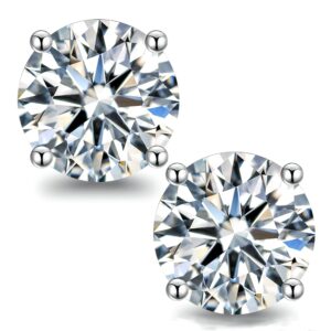 moissanite stud earrings for women,0.6-4ct 18k white gold plated silver friction back and post for women men, d color vvs1 round lab created diamond earrings men