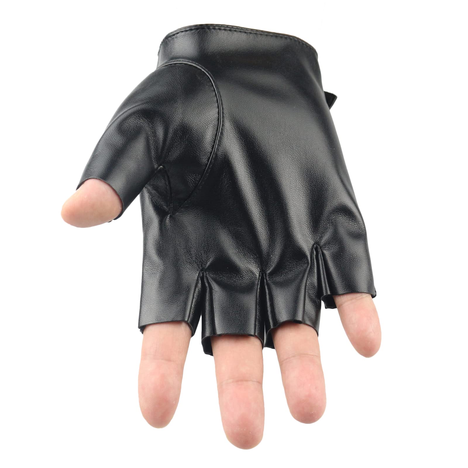 Long Keeper Fingerless Leather Gloves for Women Men Half Finger Cycling Driving Motorcycle Black Unlined Gloves (Men)