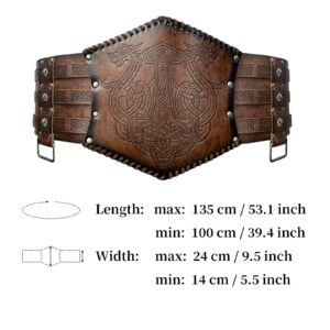 JAOYU Mens Medieval Belt Embossed Brown Viking Leather Belt Renassance Medieval Buckle Belt Norse Cosplay Belts for Men LARP Costume