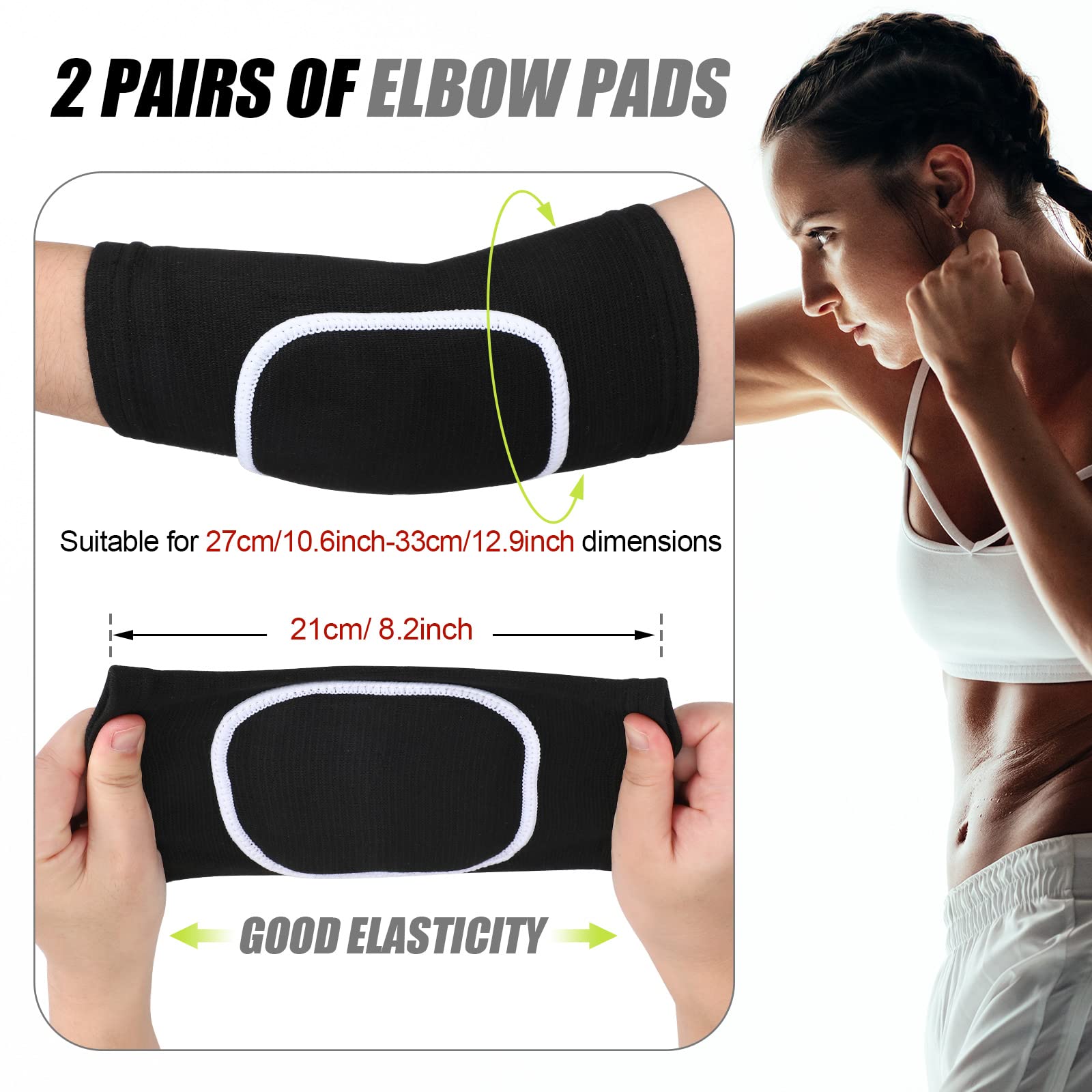 2 Pair Breathable Elbow Support Sponge Elbow Pads Protective Elbow Sleeve Volleyball Knee Pads Women Black Elbow Protectors Elbow Brace Compression Arm Brace Elbow Wraps for Men Women Teen Sport Work