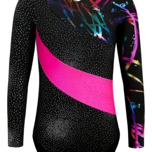 HOZIY Girls Gymnastics Leotards Size 6-7 With Sleeves Long Sleeve 7-8 Year Old Black Kids Little Girl Pink Unitard Tumbling Outfits Dance Clothes Clothing Bodysuits